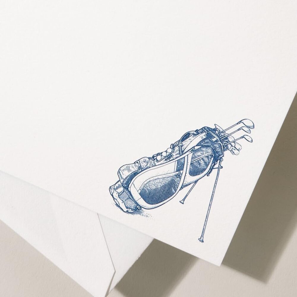NIB 10 Crane Engraved Golf Bag Correspondence Card Pearl White MADE USA